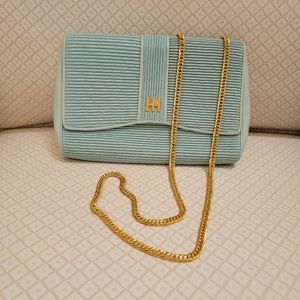 Hanae Mori embellished turquoise leather purse.